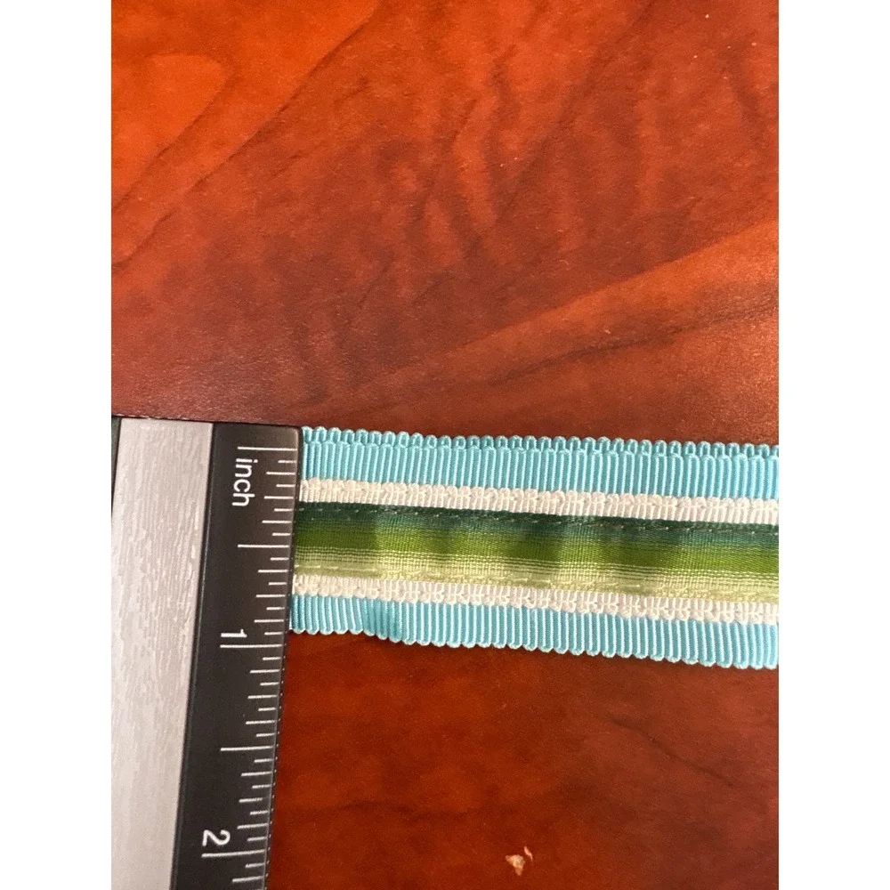 Striped Grosgrain Ribbon Belt‎ Turquoise Green Bronze Buckle